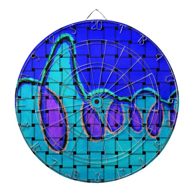 French Blue Abstract with Woven Texture Dartboard (Front)