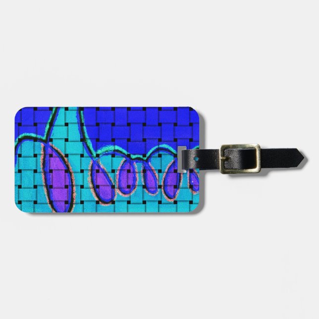 French Blue Abstract with Woven Texture Luggage Tag (Front Horizontal)