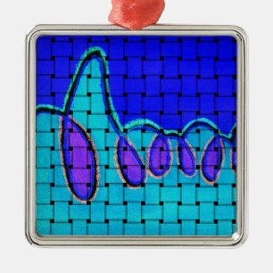 French Blue Abstract with Woven Texture Metal Tree Decoration