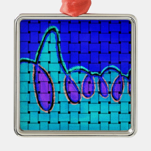 French Blue Abstract with Woven Texture Metal Tree Decoration (Front)