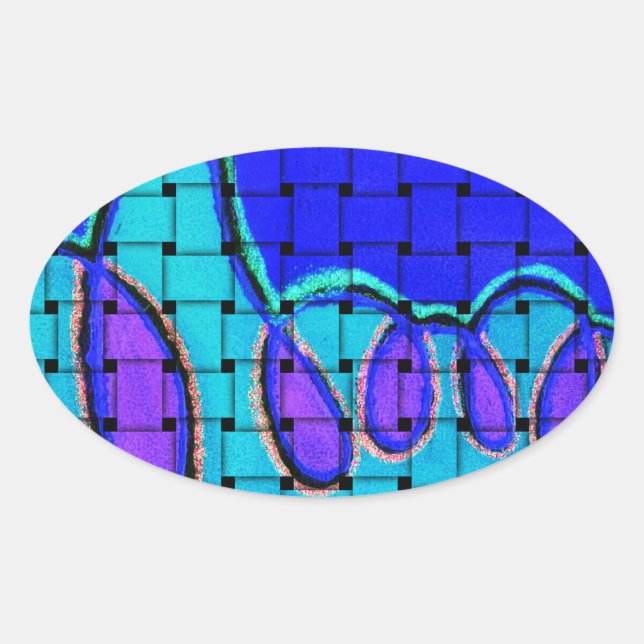 French Blue Abstract with Woven Texture Oval Sticker (Front)