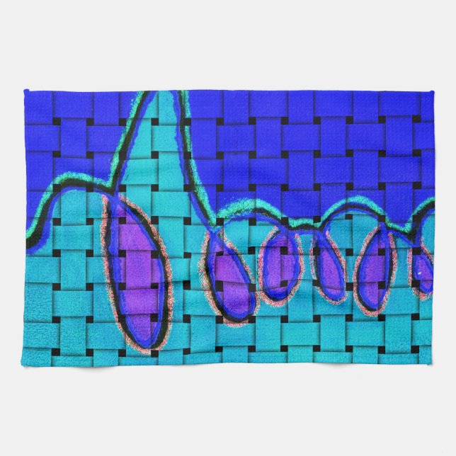 French Blue Abstract with Woven Texture Tea Towel (Horizontal)