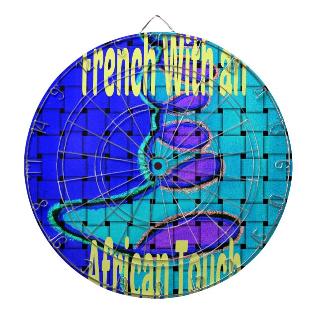 French Blue African Woven Abstract Purple Shape Dartboard (Front)