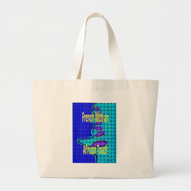French Blue African Woven Abstract Purple Shape Large Tote Bag (Front)