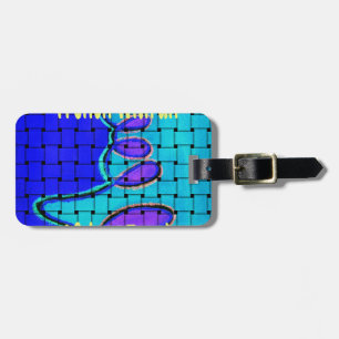 French Blue African Woven Abstract Purple Shape Luggage Tag