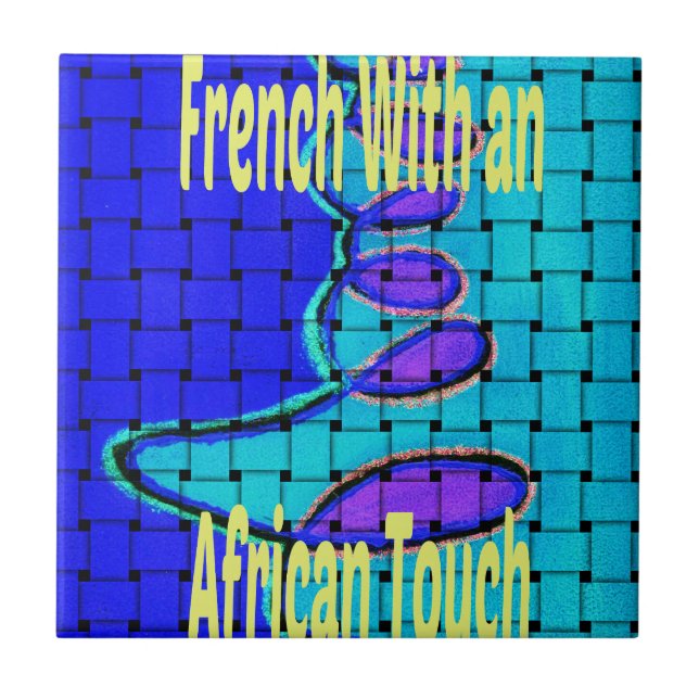 French Blue African Woven Abstract Purple Shape Tile (Front)