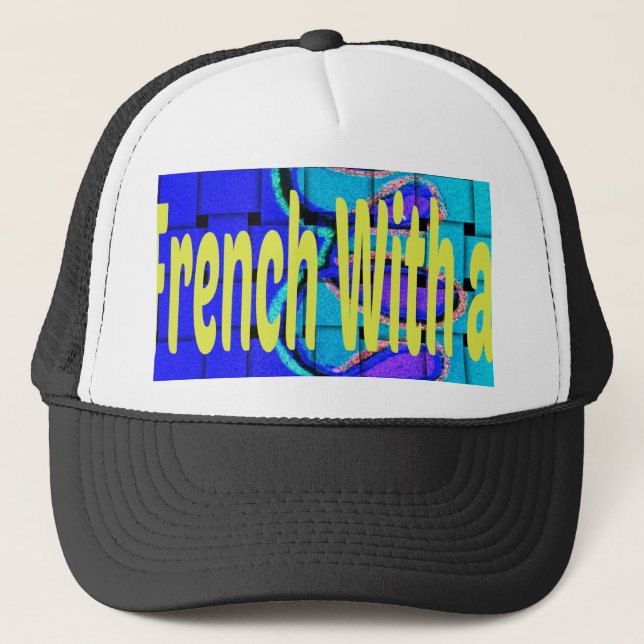 French Blue African Woven Abstract Purple Shape Trucker Hat (Front)
