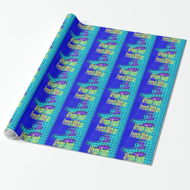 French Blue African Woven Abstract Purple Shape Wrapping Paper (Unrolled)