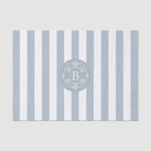 French Blue and White Awning Stripes with Monogram Tissue Paper