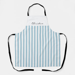 French Blue and White Awning Stripes with Name Apron