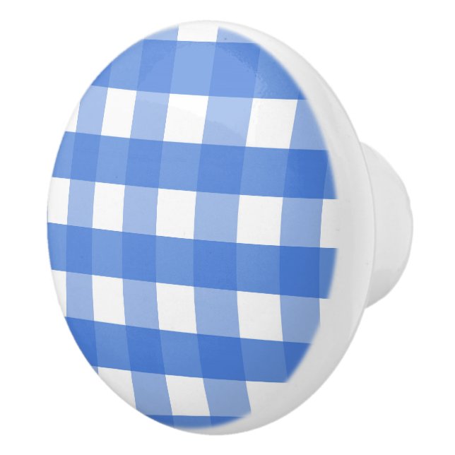 French Blue and White Gingham Ceramic Knob (Right)