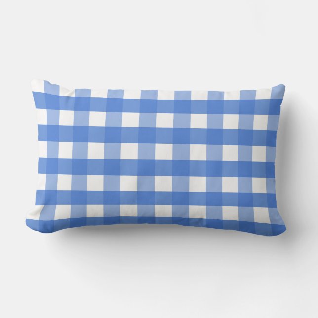 French Blue and White Gingham Lumbar Cushion (Front)