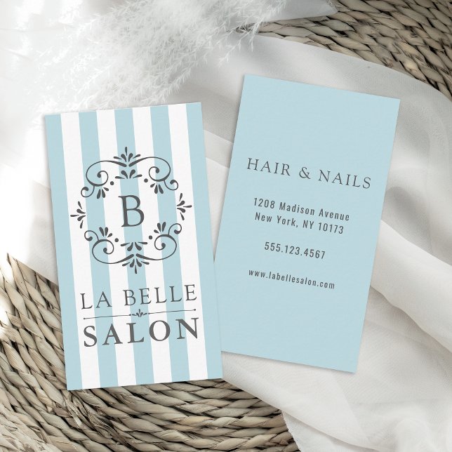 French Blue Awning Stripes Salon Business Card (Creator Uploaded)