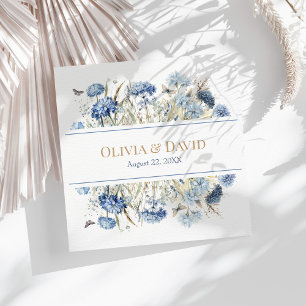 French Blue Boho Garden Flowers  Wedding Napkins