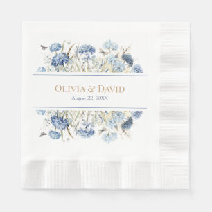 French Blue Boho Garden Flowers  Wedding Napkins