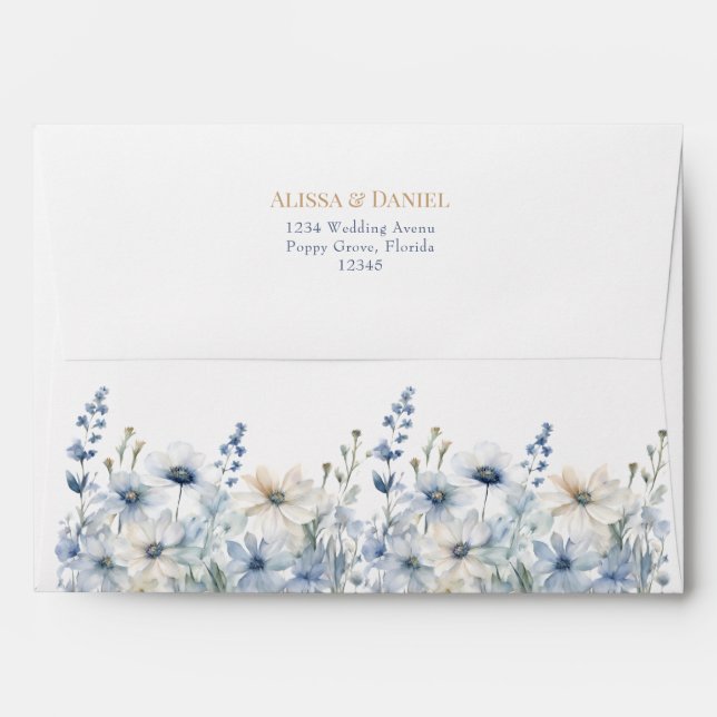 French Blue Boho Wildflowers Wedding Envelope (Back (Top Flap))