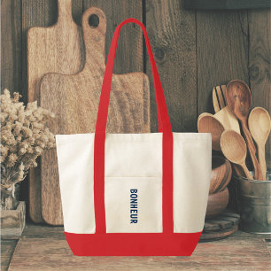 French Blue Bonheur & Red Striped Dinner Tote Bag