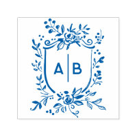 French Blue Botanical Crest Wedding Monogram