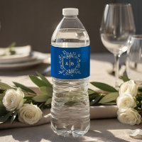 French Blue Botanical Crest Wedding Monogram