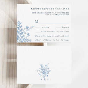 French Blue Botanical Wedding Meal Choice RSVP Card