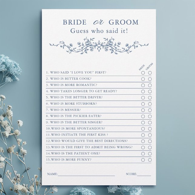French Blue 'Bride or Groom' Bridal Shower Game  (Creator Uploaded)
