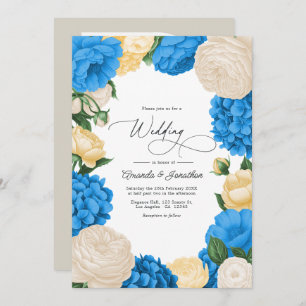 French Blue/Buttercream & Soft Gold Floral Wedding Invitation