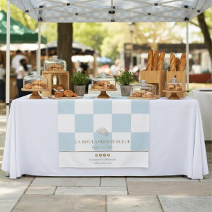 French Blue Checkers Croissant Bakery Table Runner Tapestry
