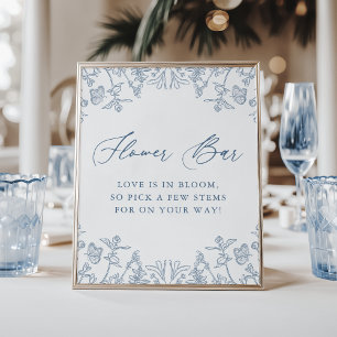 French Blue Chinoiserie Floral Bridal Flower Bar Poster