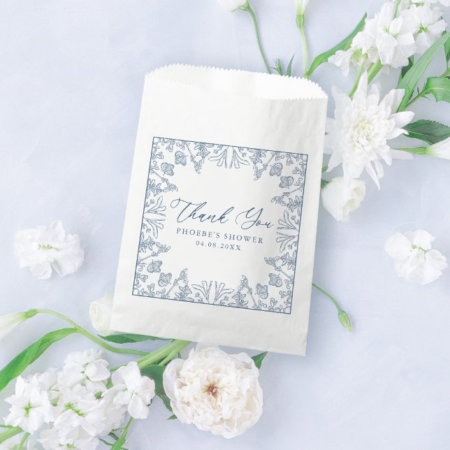 French Blue Chinoiserie Floral Bridal Shower Favour Bags (Creator Uploaded)