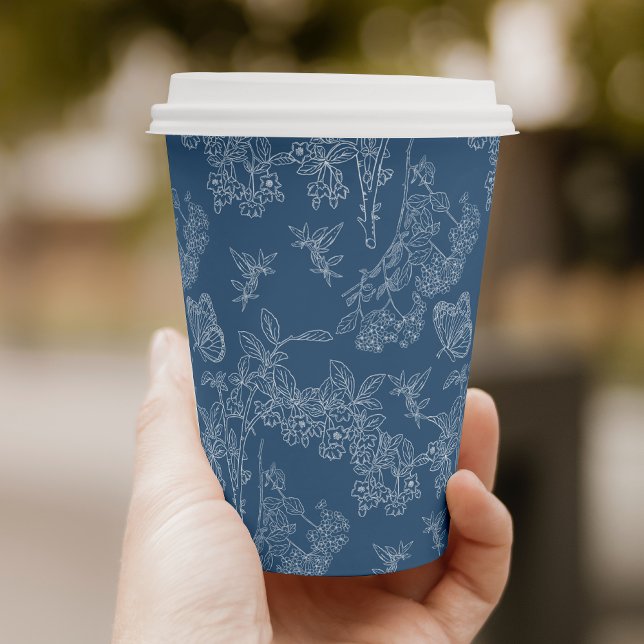French Blue Chinoiserie Floral Bridal Shower Paper Cups (Creator Uploaded)