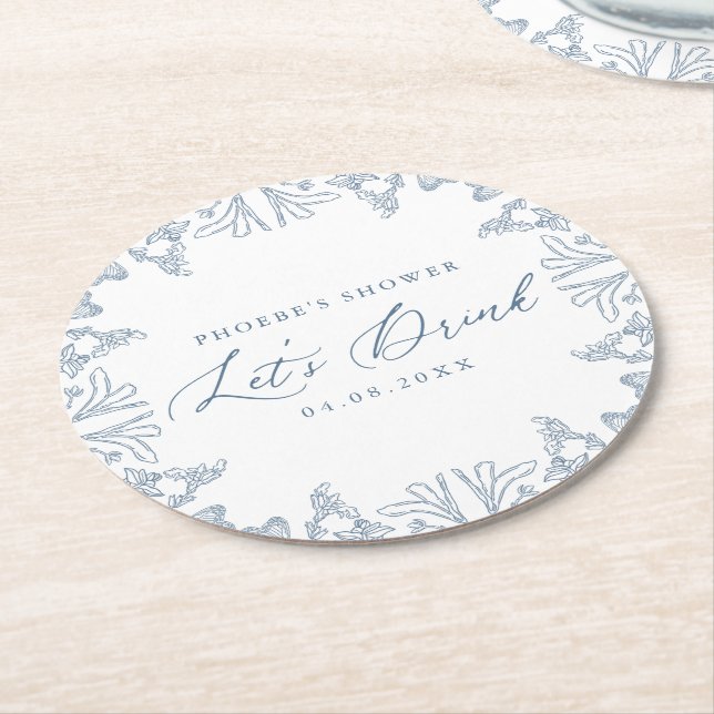 French Blue Chinoiserie Floral Shower Coaster (Angled)