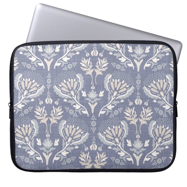 French blue damask, shabby chic. laptop sleeve (Front)