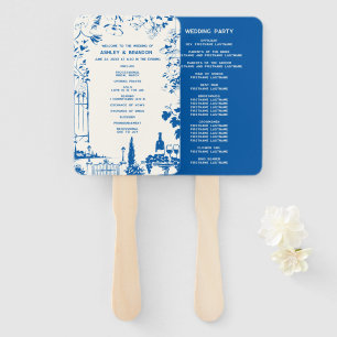 French Blue European Garden Wedding Program Hand Fan