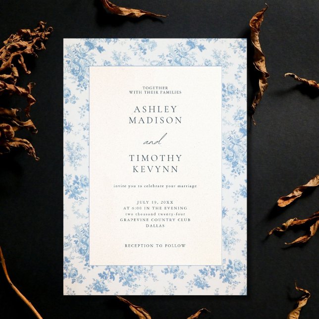 French Blue Fabric Toile Wedding invitation  (Creator Uploaded)