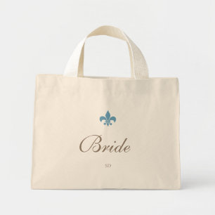 French Blue Fleur de Lis Bride Initial Monogram Mini Tote Bag