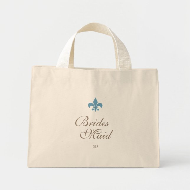 French Blue Fleur de Lis Bridesmaid Initial Mini Tote Bag (Front)