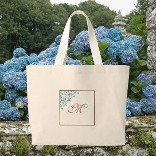 French Blue Fleur de Lis Initial Script Monogram Large Tote Bag
