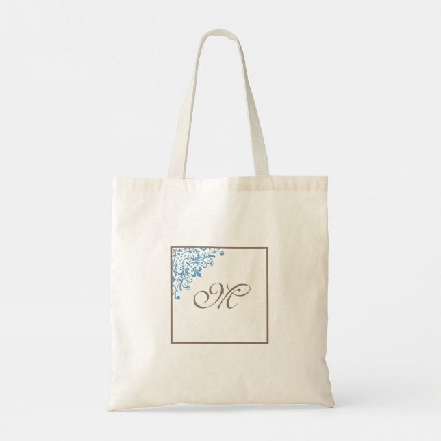 French Blue Fleur de Lis Initial Script Monogram Tote Bag (Back)