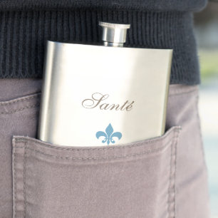 French Blue Fleur de Lis Santé Wedding Favour Hip Flask