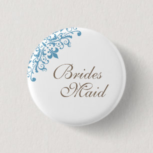 French Blue Fleur de Lis Script Bridesmaid  3 Cm Round Badge