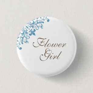 French Blue Fleur de Lis Script Flower Girl 3 Cm Round Badge
