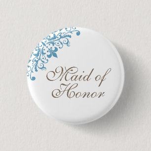 French Blue Fleur de Lis Script Maid of Honour 3 Cm Round Badge
