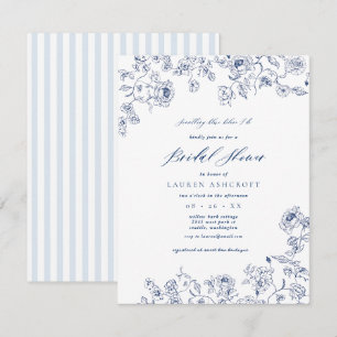 French Blue Floral Bridal Shower Party invitation