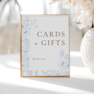 French Blue Floral Line Art Cards & Gifts Poster