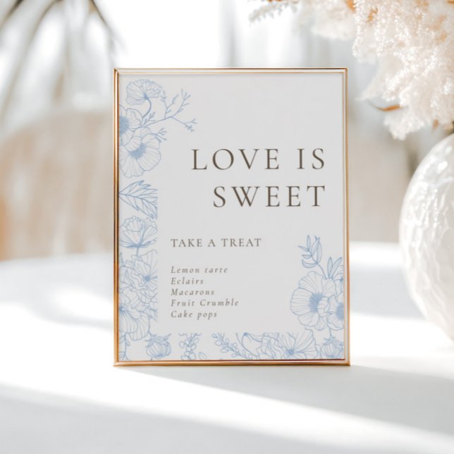 French Blue Floral Line Art Love is Sweet Poster (Creator Uploaded)