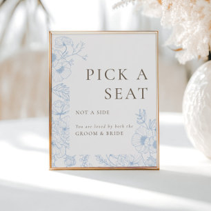 French Blue Floral Line Art Pick A Seat Poster