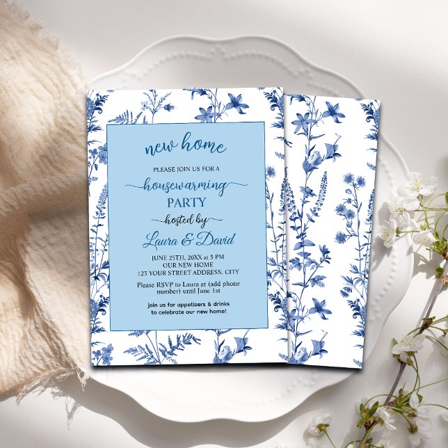 French Blue Floral New Home Housewarming Party Invitation (Creator Uploaded)