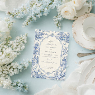 French Blue Floral Toile de jouy Wedding Invitation