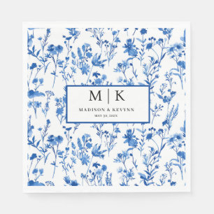 French Blue FloraL wedding cocktail Napkin