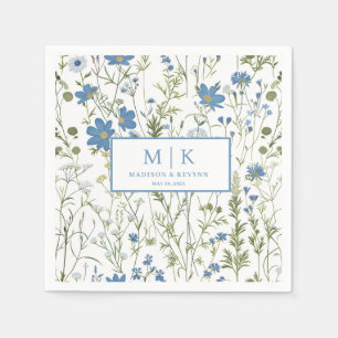 French Blue FloraL wedding cocktail Napkins